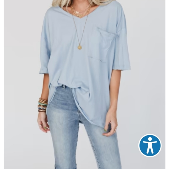 Zenana Outfitters Tops - 🥳HP🥳 Zenana, "So Comfy" V-neck pocket tee, 3 Birds Nest Boutique, XL, blue